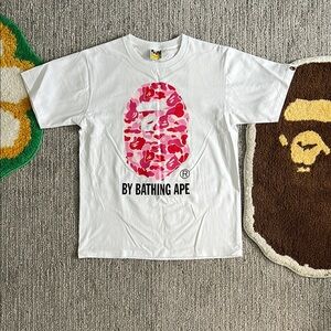 BAPE White T-Shirt with Pink Camo Logo